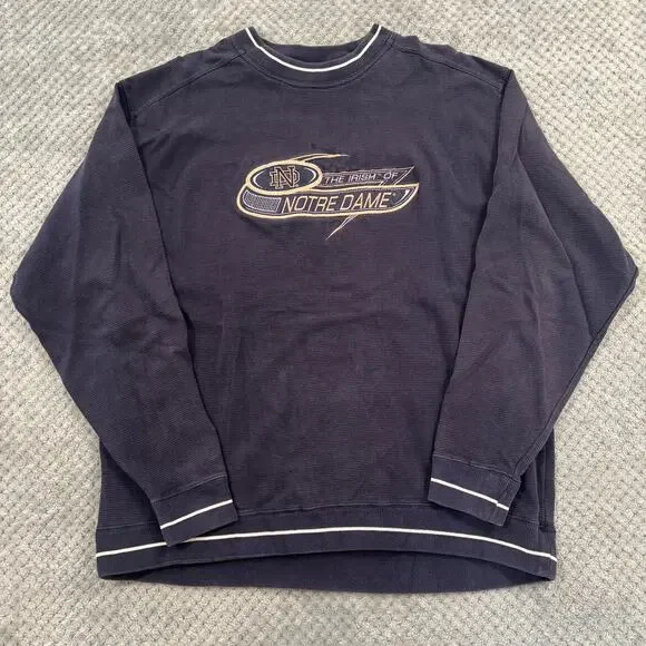 VTG 90's Notre Dame Fighting Irish Navy Faded Crewneck Sweatshirt Sz L - Picture 2 of 8